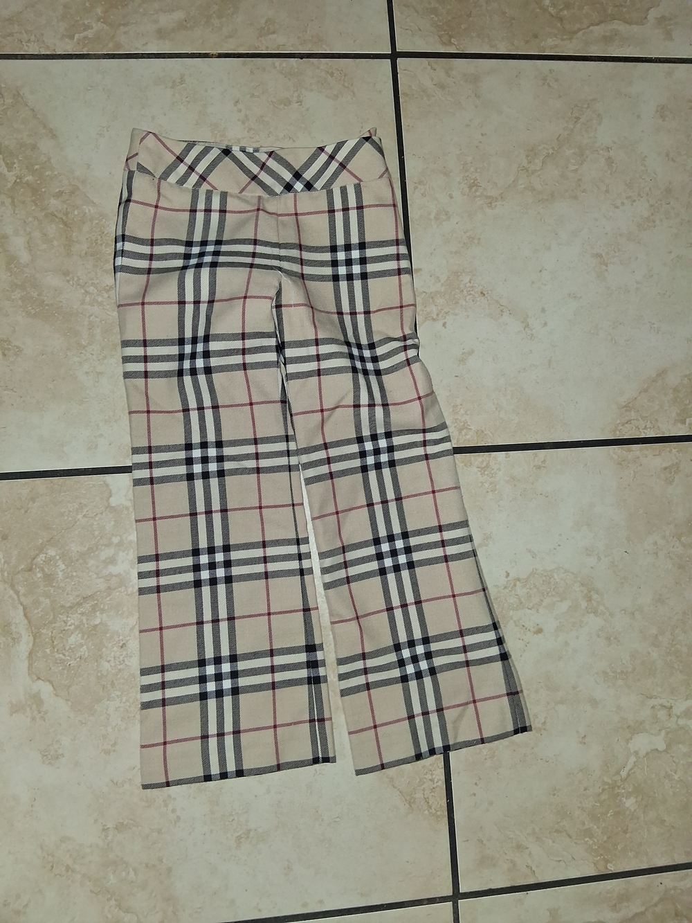 Burberry Beige Plaid Kids Pants with Black & Red Check